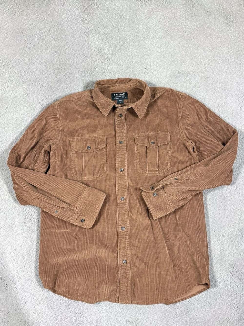 Filson Corduroy Long Sleeve Button Down Utility Shirt Brown Men's Size Large